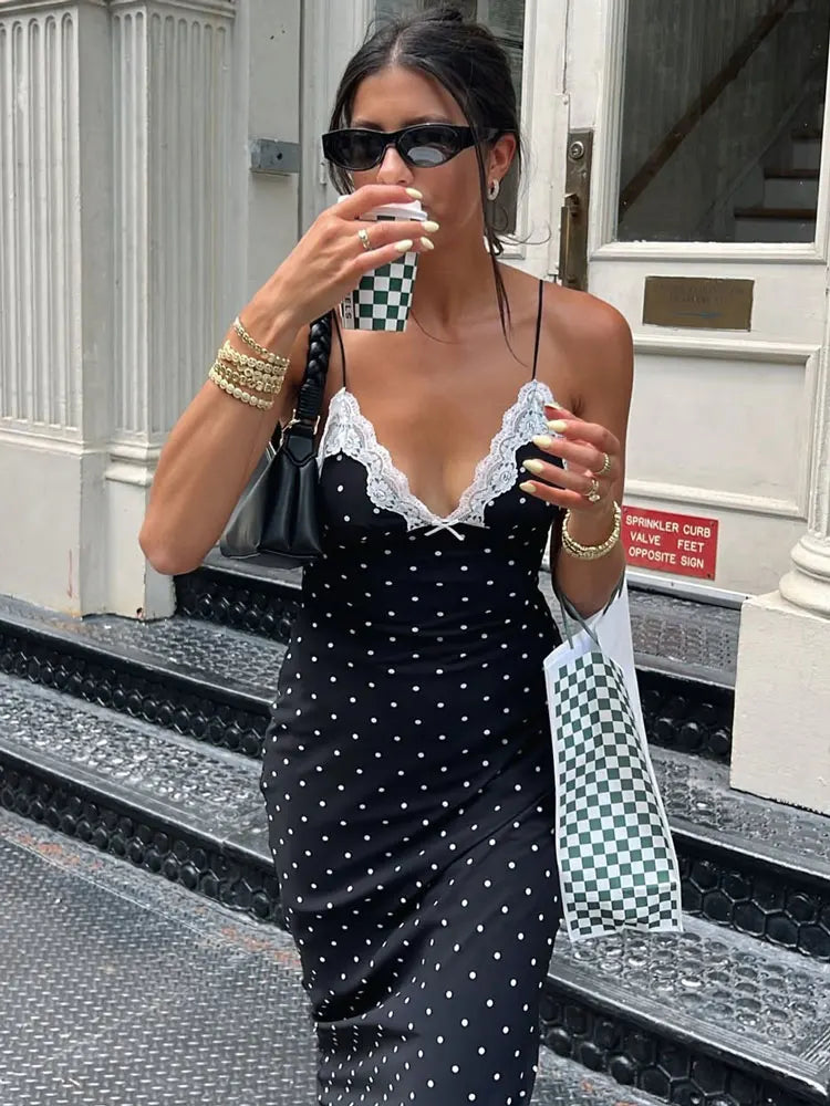 Lace V-Neck Backless Maxi Dress