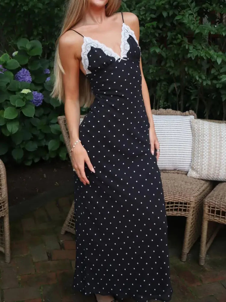 Lace V-Neck Backless Maxi Dress